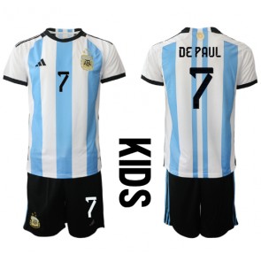 Argentina Rodrigo de Paul #7 Domaci Dres za Dječji SP 2022 Kratak Rukavima (+ kratke hlače)